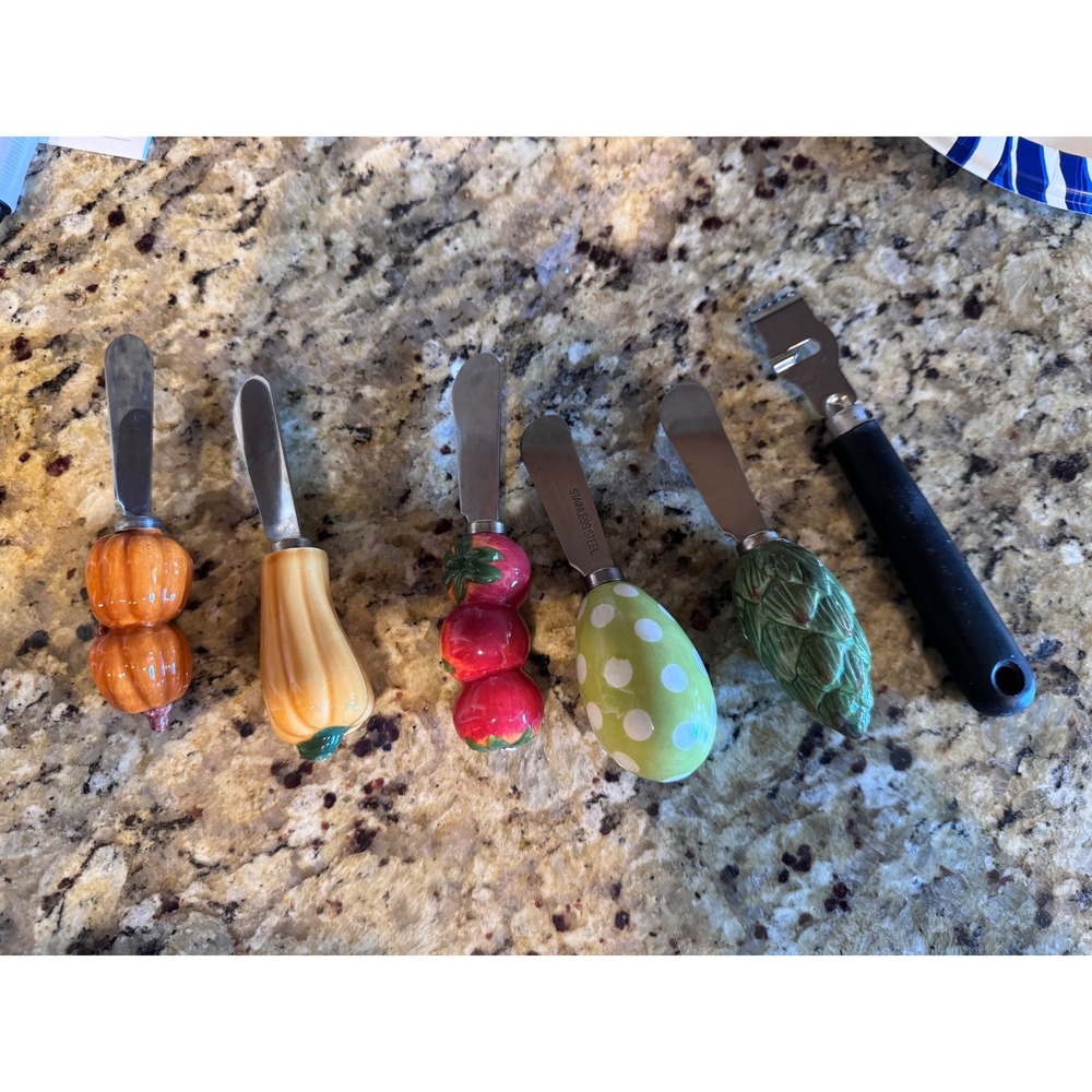 Vegetable Ceramic Handle Cheese Spreader Set & Zester 6pc Stainless Steel